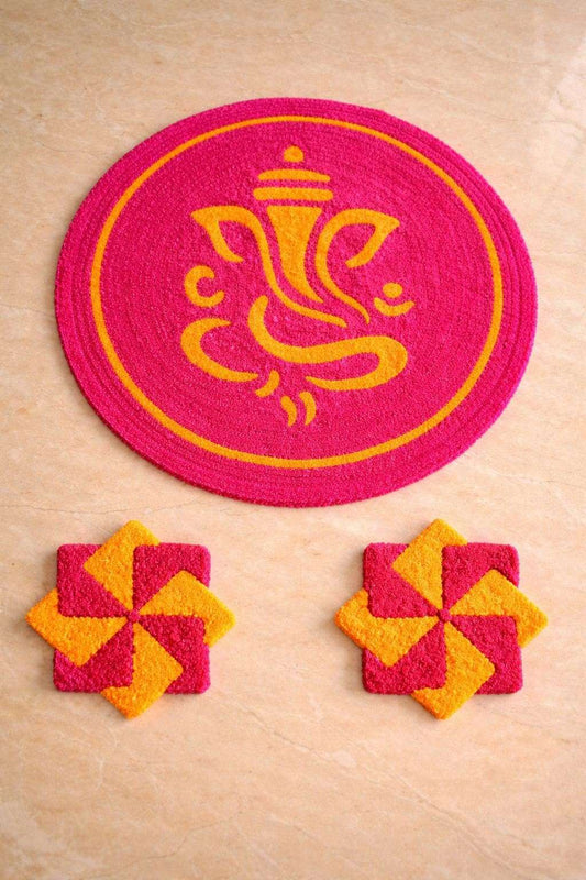 2-Way Ganesha Rangoli Mat Combo with Samay Aasans by Craft Decor