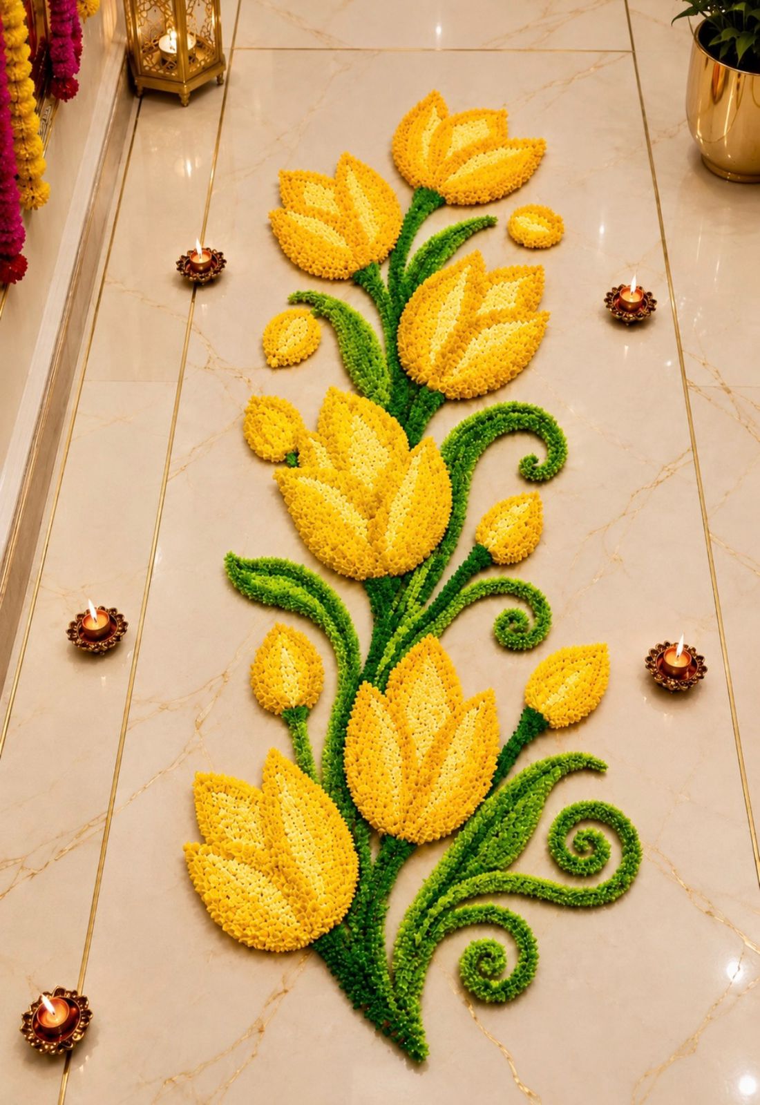 Floral Tulip Trail Rangoli Mat - 3 Ft | Craft Decor