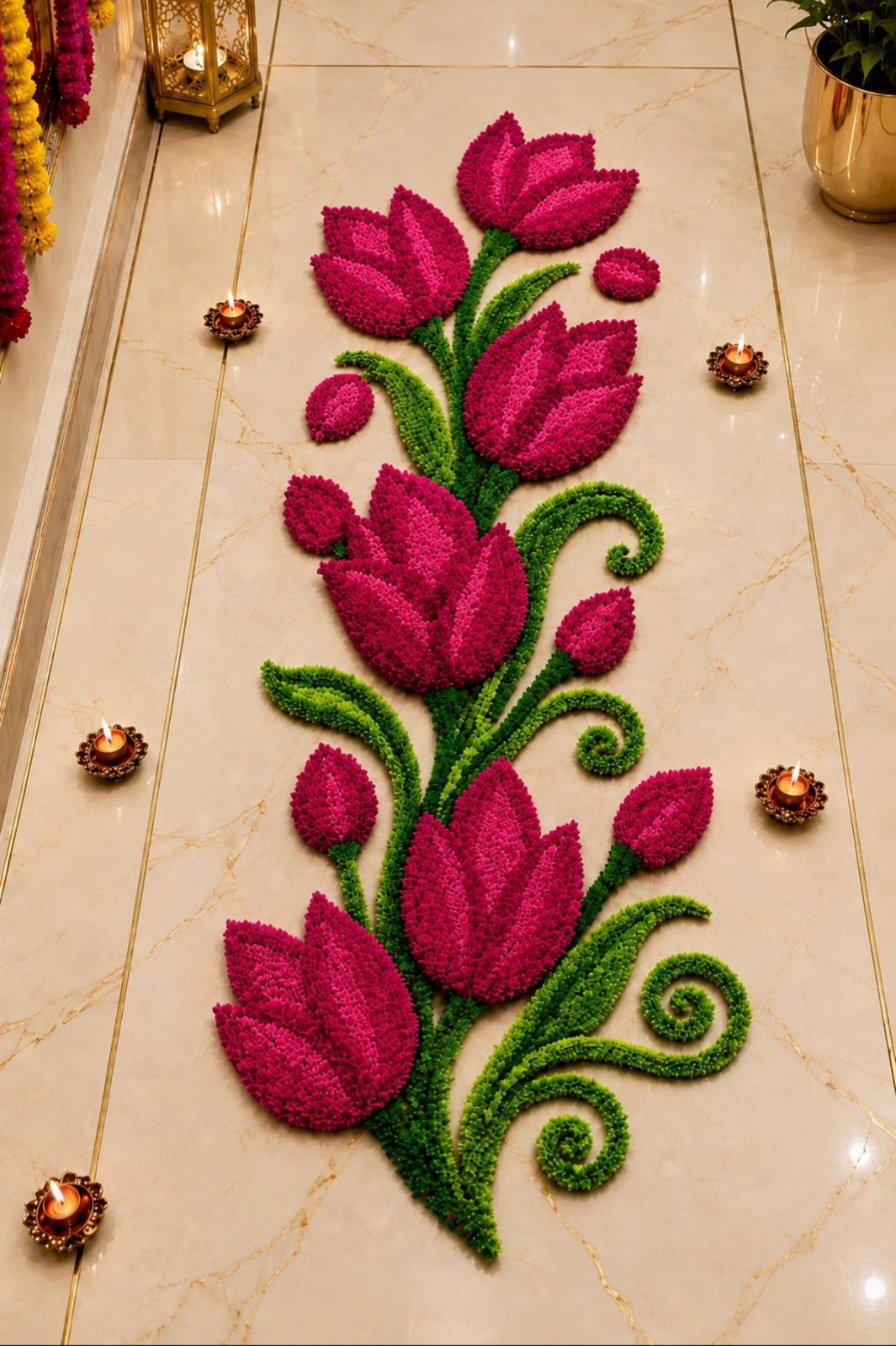 Floral Tulip Trail Rangoli Mat - 3 Ft | Craft Decor