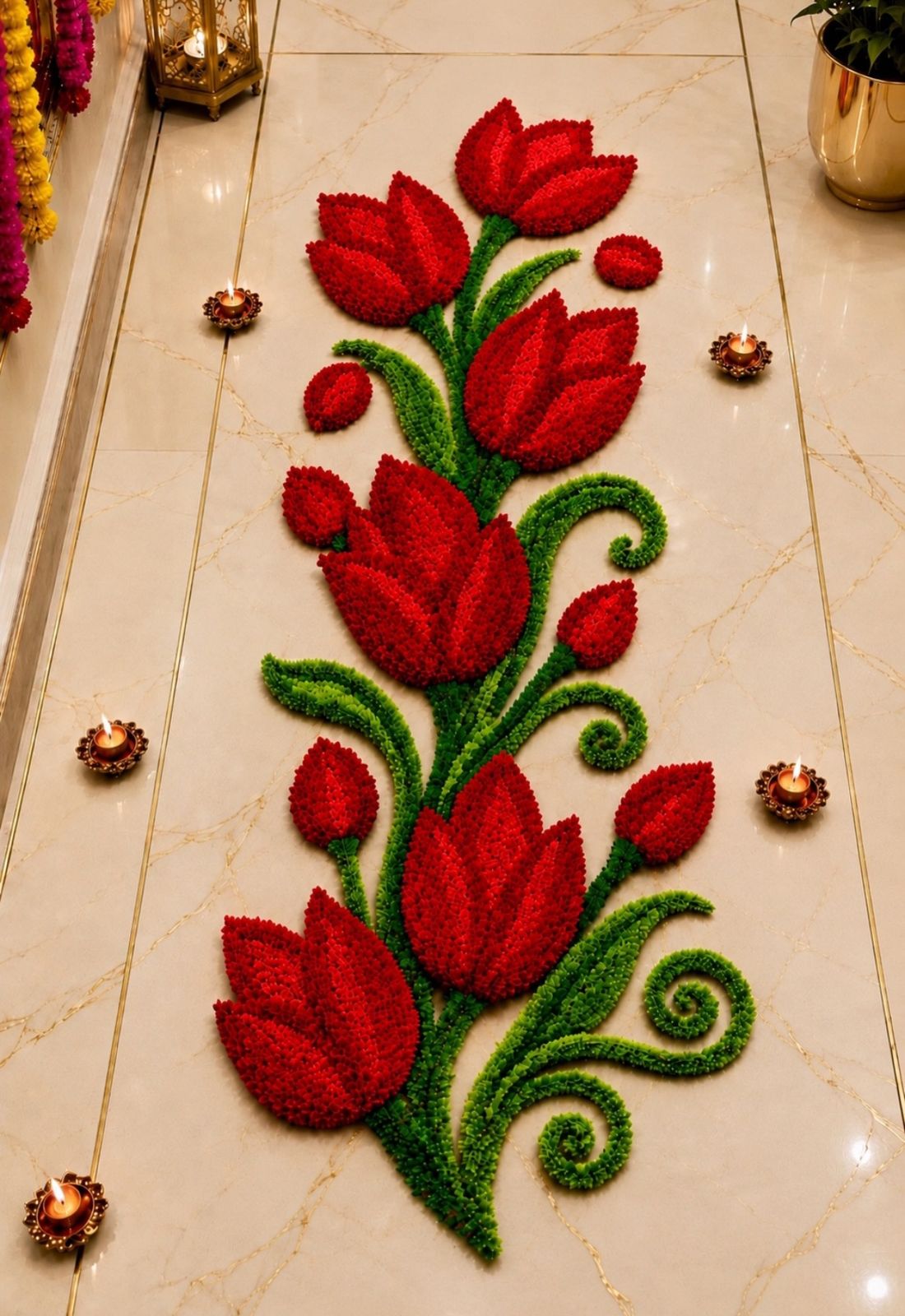 Floral Tulip Trail Rangoli Mat - 3 Ft | Craft Decor