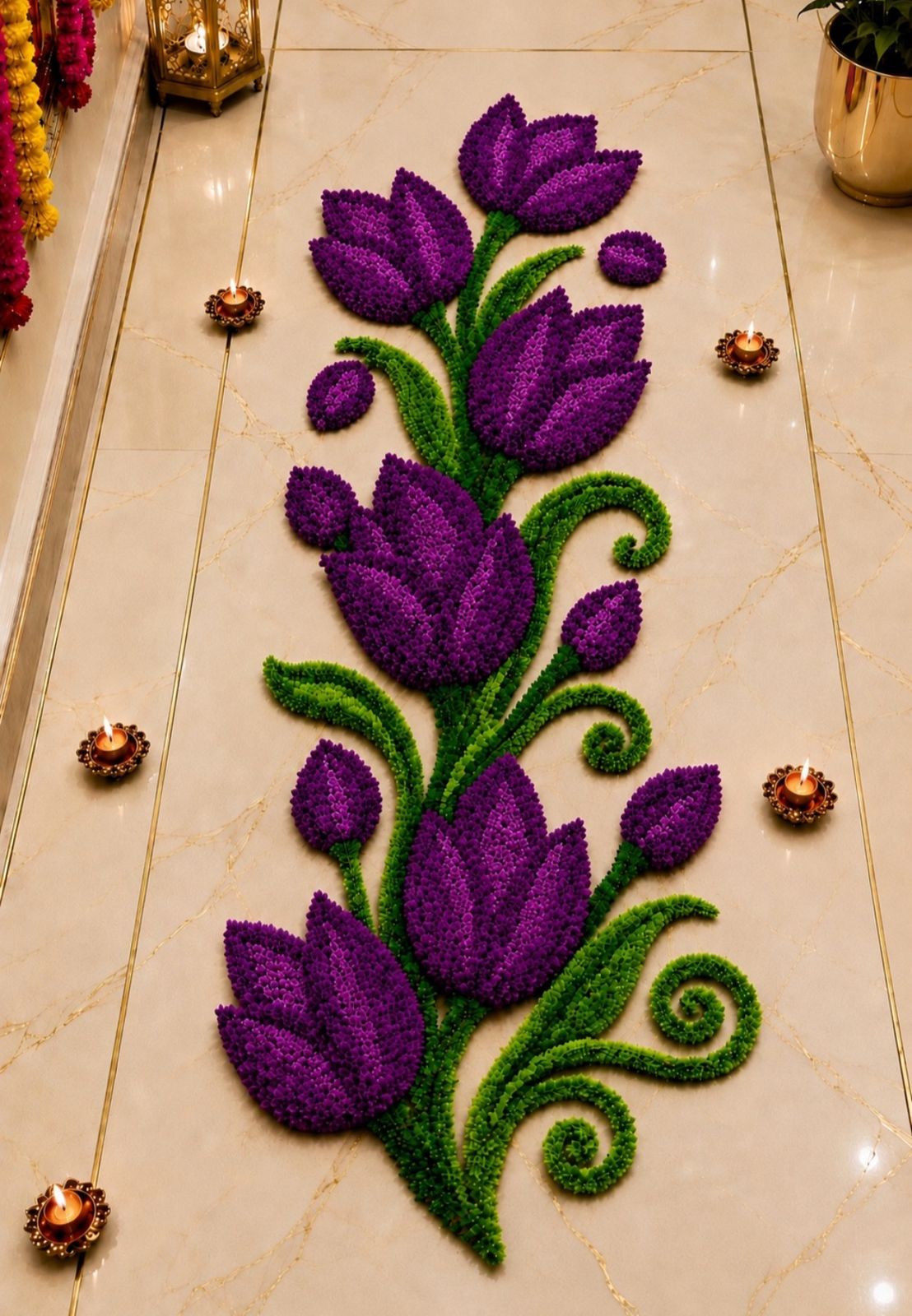 Floral Tulip Trail Rangoli Mat - 3 Ft | Craft Decor