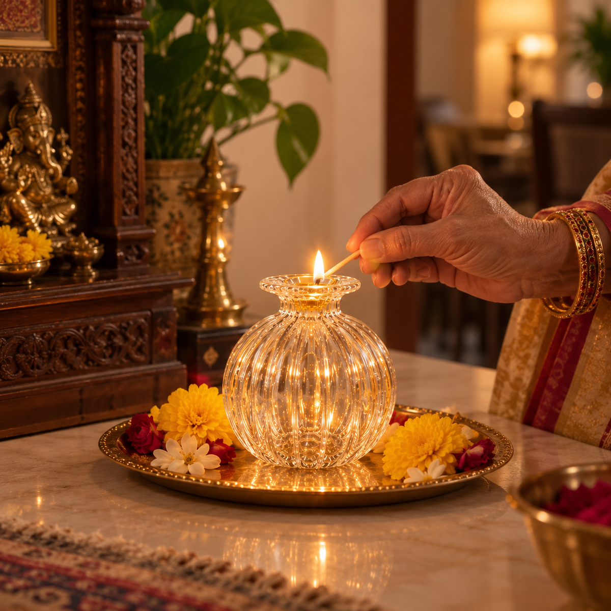 Kaanch Modak – Borosilicate Glass Diya Set | Set of 6 | Craft Decor