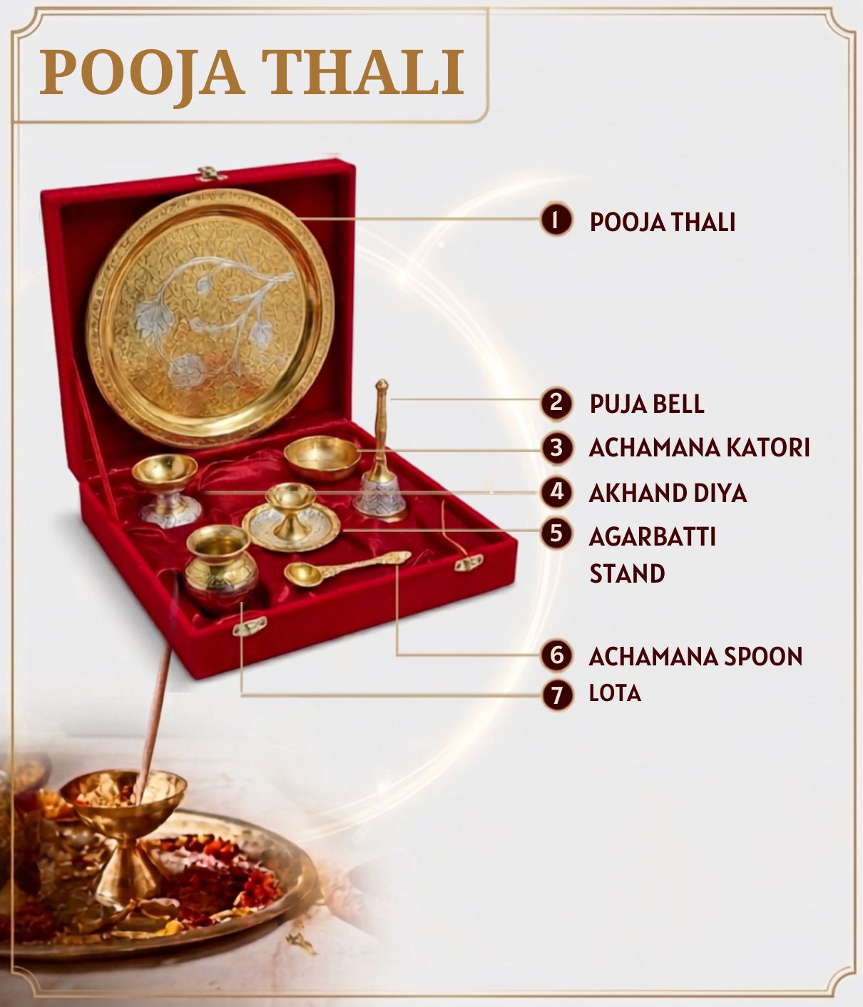 Royal Gold & Silver Pooja Thali Set with Velvet Box by Craft Decor