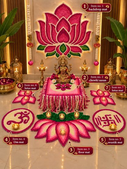 Kamal Mandap big lotus backdrop close-up – 2ft pink lotus kamal mat for mandir wall Diwali Lakshmi puja | Craft Decor
