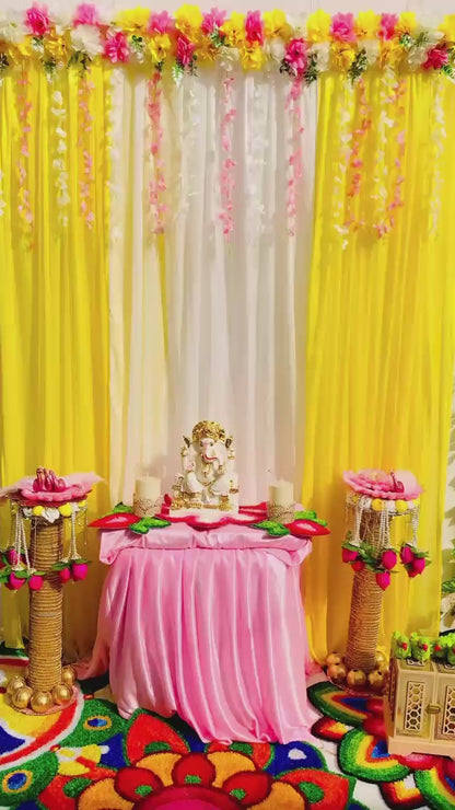 Craft Decor Pushp Darbar Ganpati Backdrop | 7×5 Ft