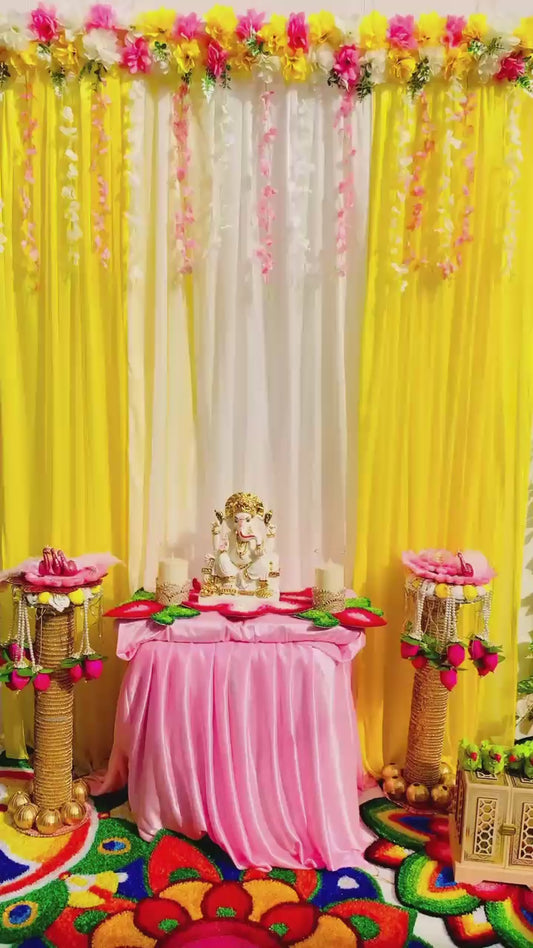 Pushp Darbar Ganpati Backdrop by Craft Decor | 7×5 Ft