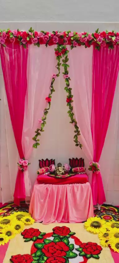 Rose Flower Panel Curtain Backdrop - Magenta (Rani) & Baby Pink