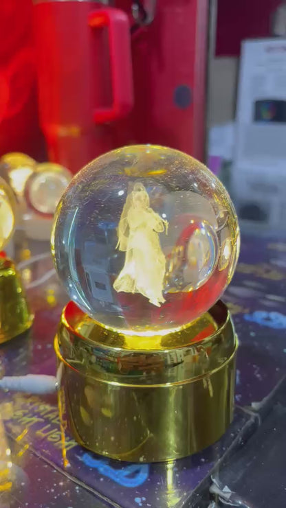 Radha Krishna Standing 3D Crystal Rotating Lamp | Devotional LED Decor | Craft Decor