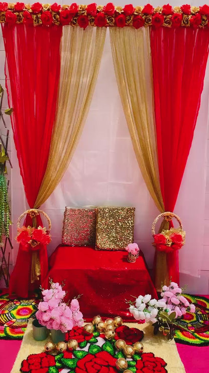 Red & Golden Panel Curtain Backdrop by Craft Decor