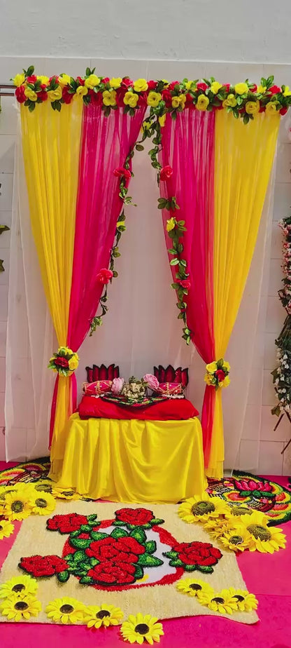 Rose Flower Panel Curtain Backdrop - Yellow & Rani