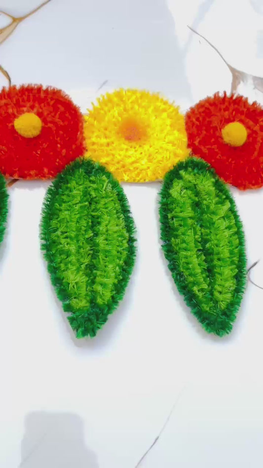 Phool Dwaar Marigold Toran & Tealight Mat Set – Feather Yarn Door Toran with 4 Mats | Craft Decor