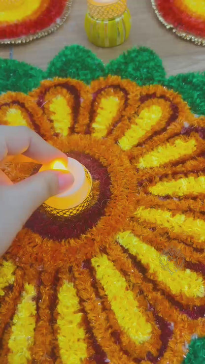 Festive Rangoli Mat with Tea Lights Combo | 21 Pieces
