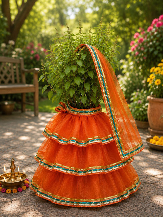 Tulsi Mata Poshak – Shimmer Net Lehenga & Dupatta Set | Craft Decor